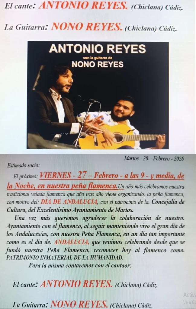 Peña Cultural Flamenca de Martos Cartelera 2026