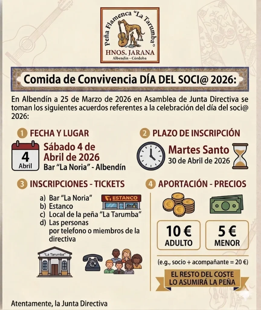 Peña Cultural Flamenca La Tarumba Hermanos Jarana 2026 Día del Soci@