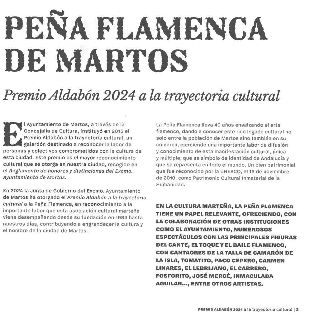 Peña Cultural Flamenca de Martos Revista 40 Años de Arte y Compás