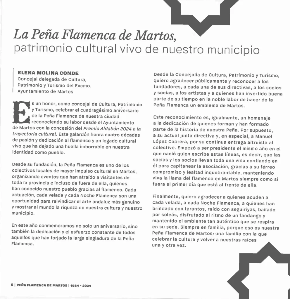 Peña Cultural Flamenca de Martos Revista 40 Años de Arte y Compás