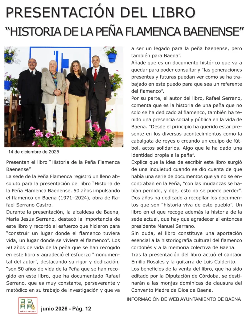 Página de la Revista Flamenca de la Peña Cultural Flamenca Baenense