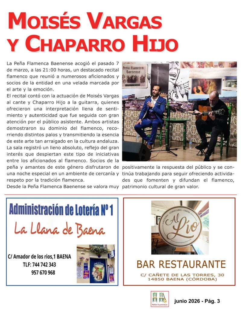 Página de la Revista Flamenca de la Peña Cultural Flamenca Baenense