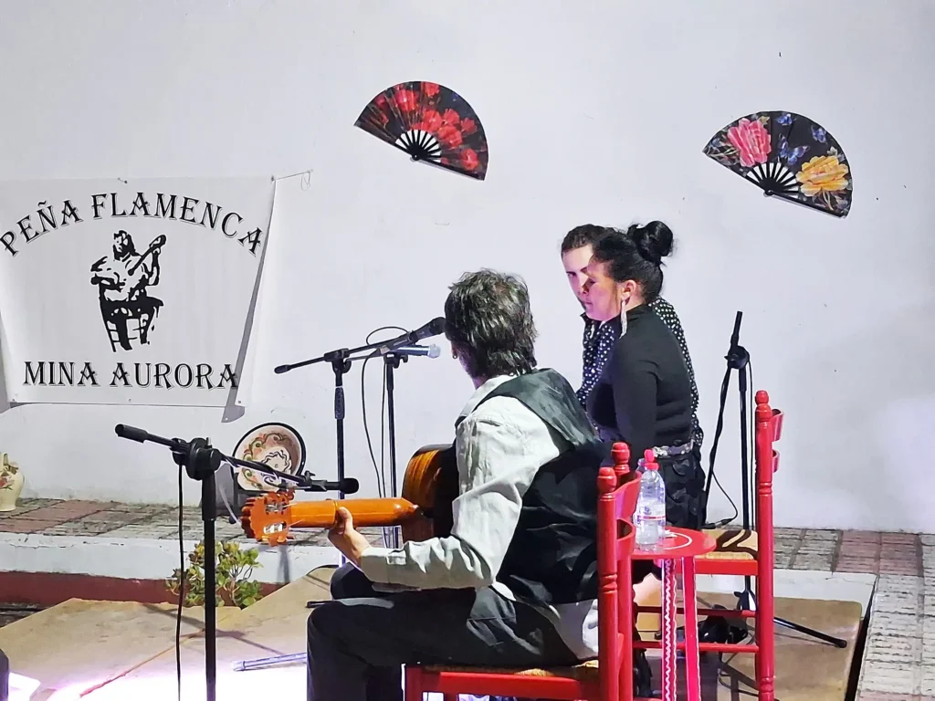 Fotografía General de los cantaores y el guitarrista en el Festival Flamenco de Mina Aurora