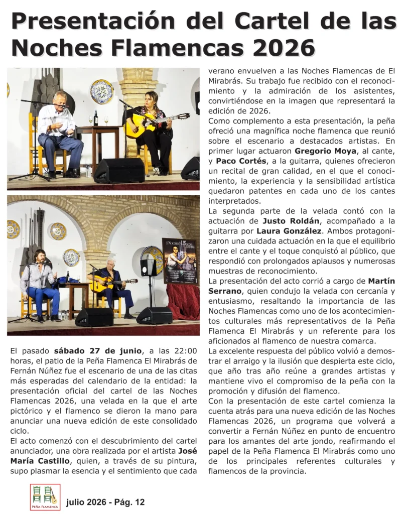 Revista Flamenco Julio 2026 Peña El Mirabrás Página 12