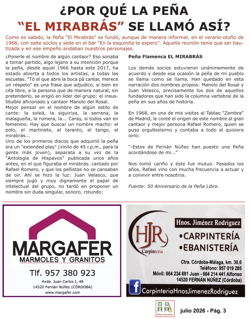 Revista Flamenco Julio 2026 Peña El Mirabrás Página 3