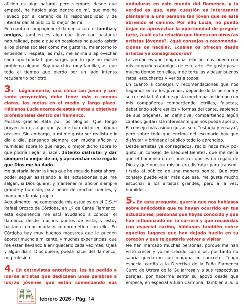 Revista Flamenca Febrero 2026 de la Peña Cultural Flamenca La Albuhera Página 14