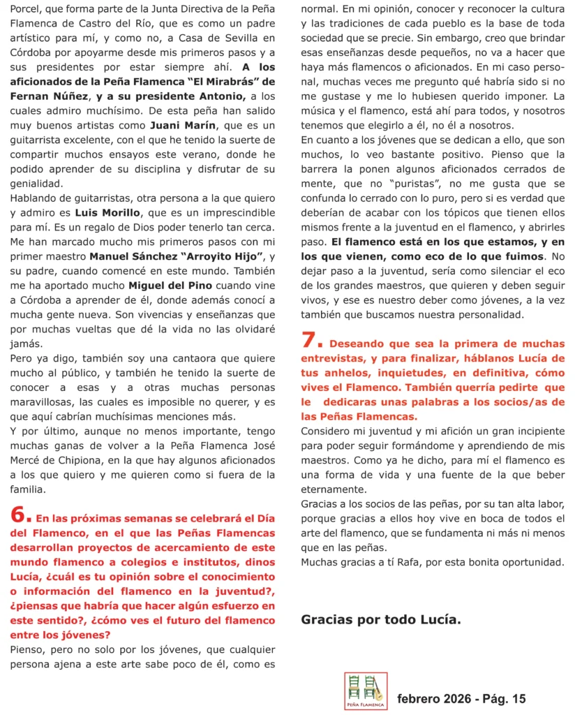 Revista Flamenca Febrero 2026 de la Peña Cultural Flamenca La Albuhera Página 15