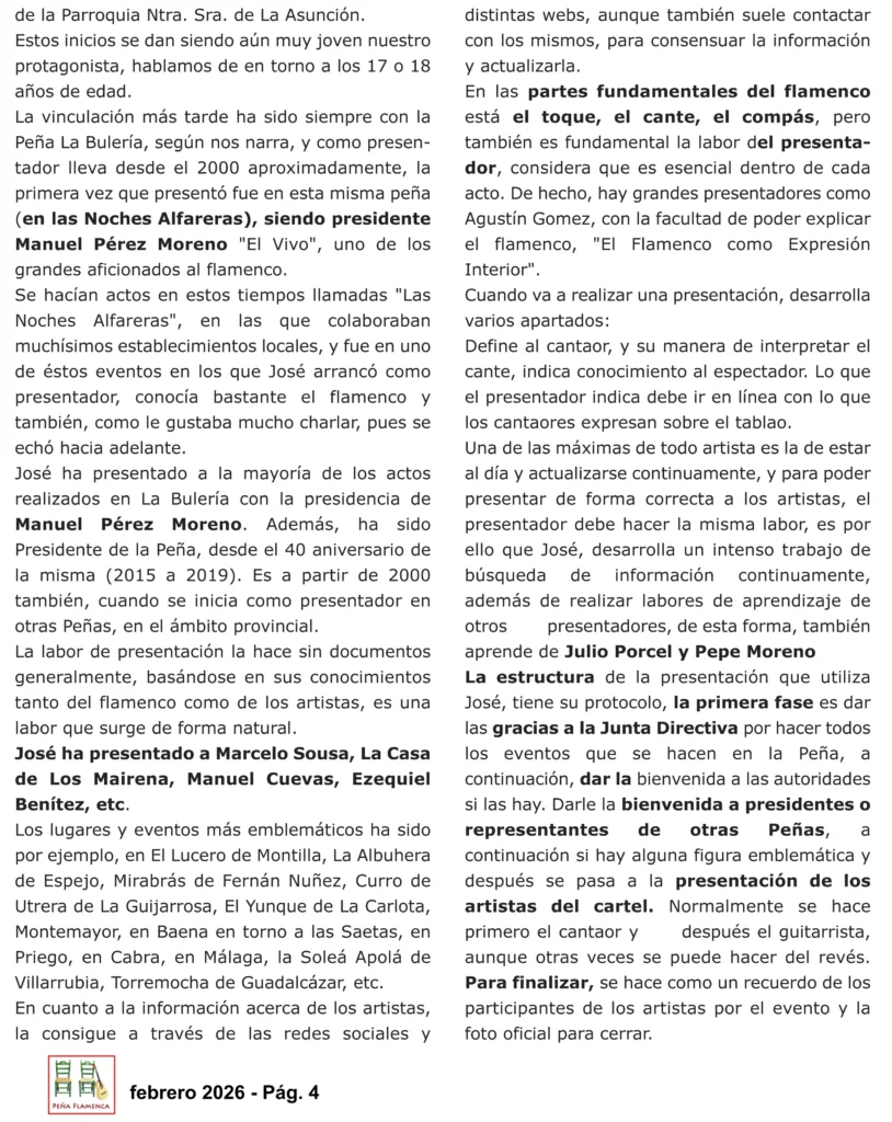 Revista Flamenca Febrero 2026 de la Peña Cultural Flamenca La Albuhera Página 4
