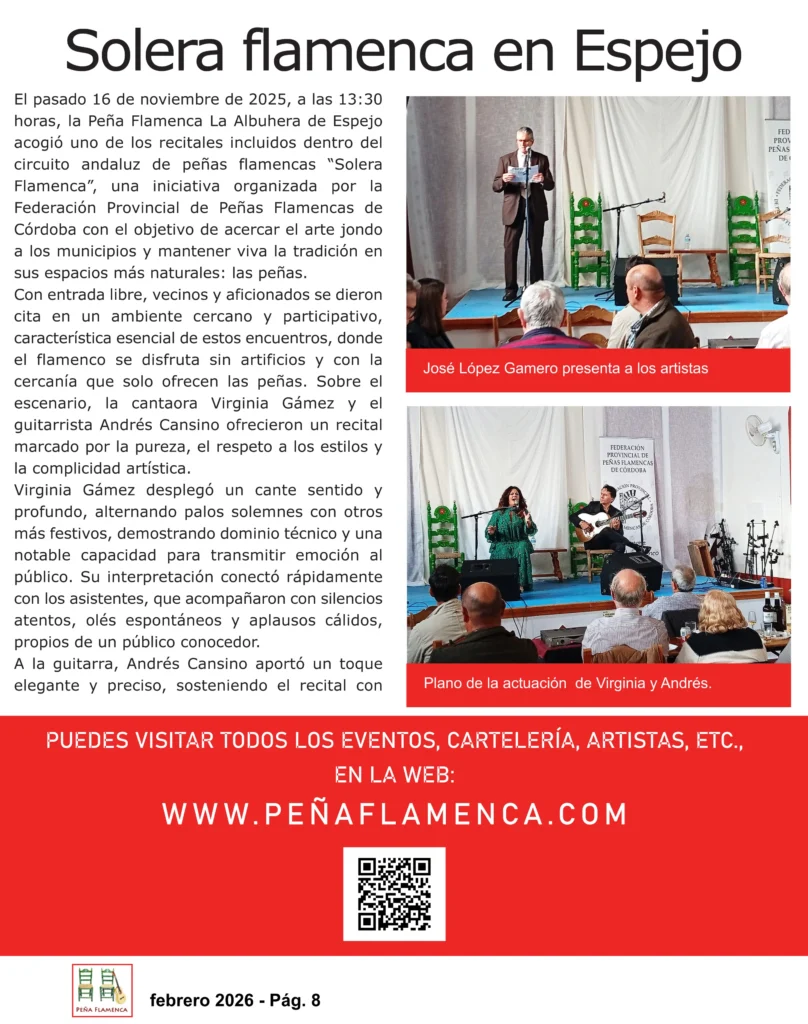 Revista Flamenca Febrero 2026 de la Peña Cultural Flamenca La Albuhera Página 8