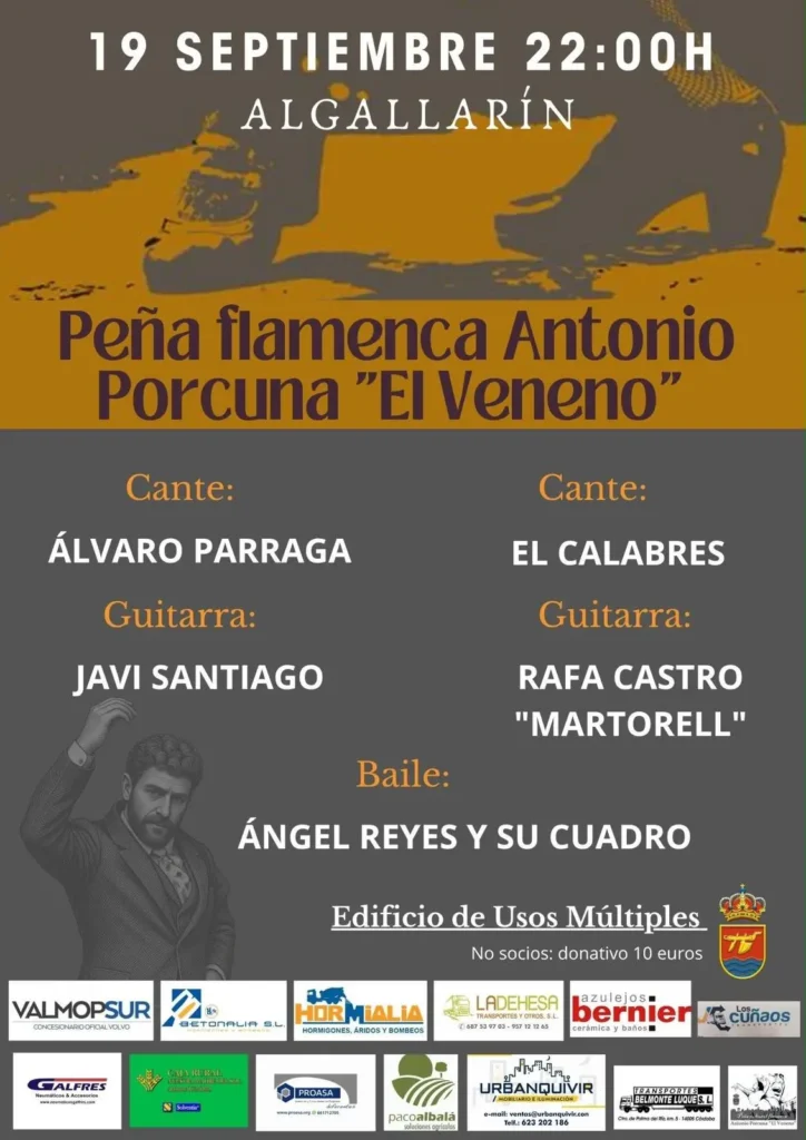 Cartel Álvaro Parraga y El Carabres en la Peña Flamenca El Veneno de Algallarín