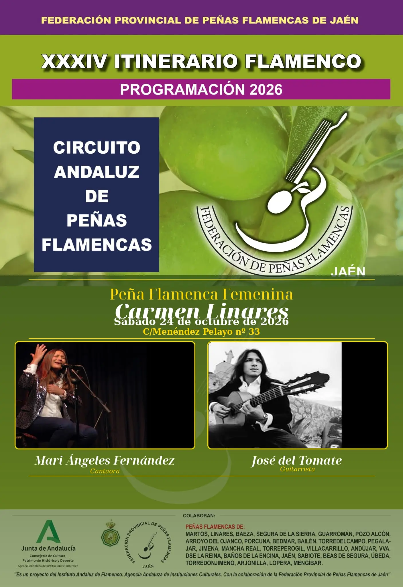 Cartel XXXIV Itinerario Flamenco Peña Cultural Flamenca Carmen Linares